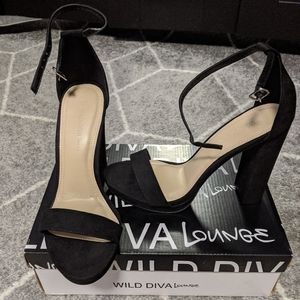 Chunky Platform Heels, Black Suede 🆕